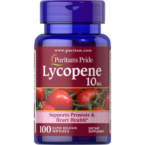 Frasco de suplemento Puritan's Pride Licopeno 10 mg 100 cápsulas blandas