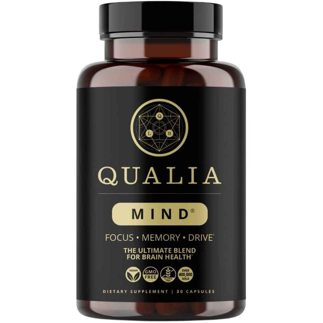 Frasco frontal de Qualia Mind Fórmula con Vitaminas y Extractos de 30 cápsulas