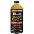 Frasco frontal de Qunol Coenzima Q10 líquida sabor naranja piña, presentación de 600 ml y 60 porciones