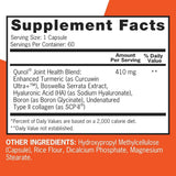 Tabla nutricional del suplemento Qunol Mezcla para la Salud Articular con Cúrcuma 60 cápsulas