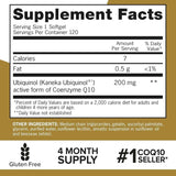 Tabla nutricional del suplemento Qunol Ubiquinol 200 mg 120 cápsulas blandas