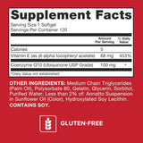 Tabla nutricional del suplemento Qunol Ultra CoQ10 120 cápsulas blandas