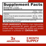 Tabla nutricional del suplemento Qunol Ultra CoQ10 90 cápsulas blandas