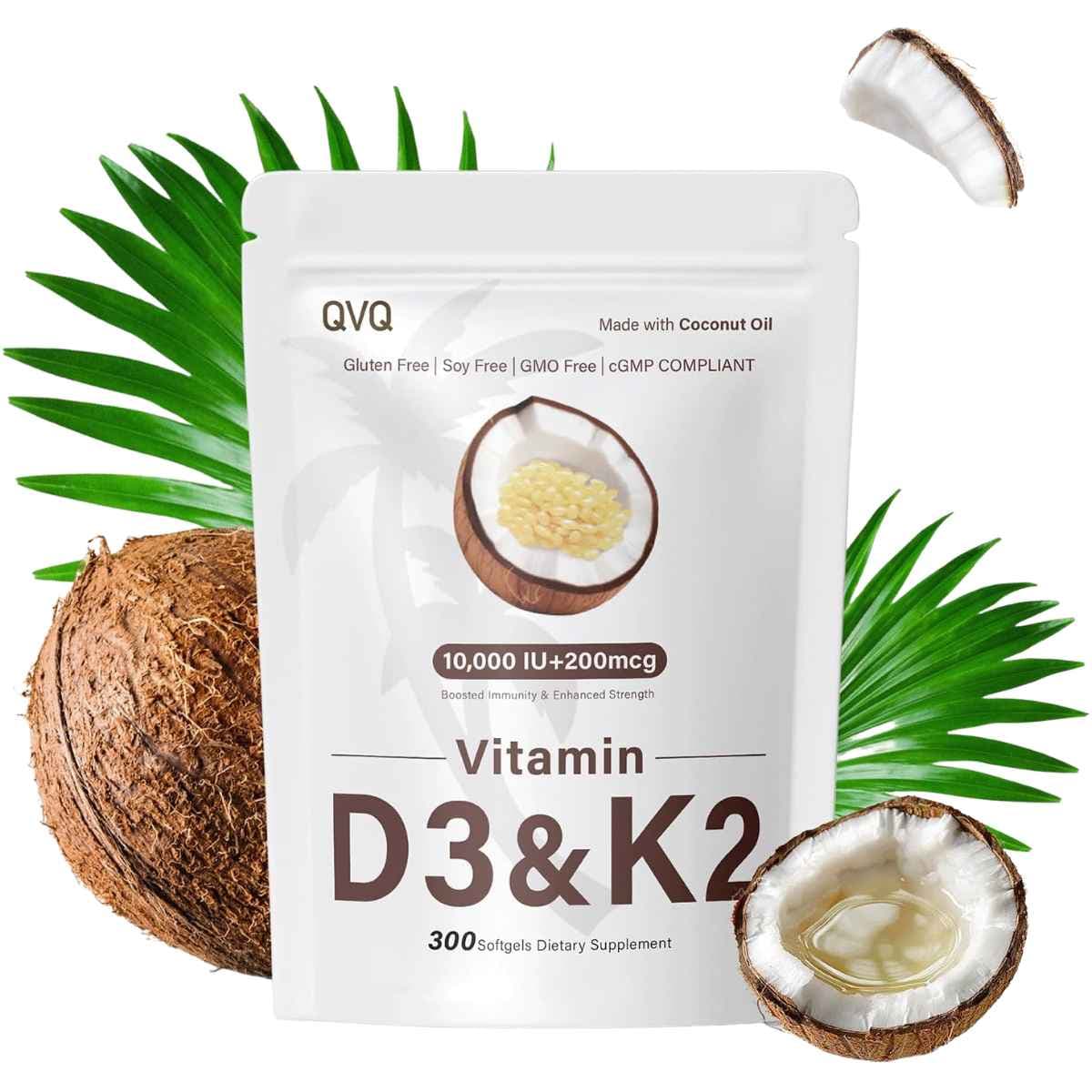 Empaque de suplemento QVQ Vitamina D3 y K2 300 Cápsulas Blandas