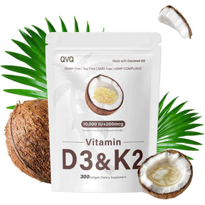 Empaque de suplemento QVQ Vitamina D3 y K2 300 Cápsulas Blandas