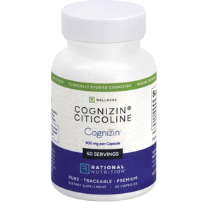 Frasco frontal de Rational Nutrition Cognizin Citicolina 500 mg con 60 cápsulas