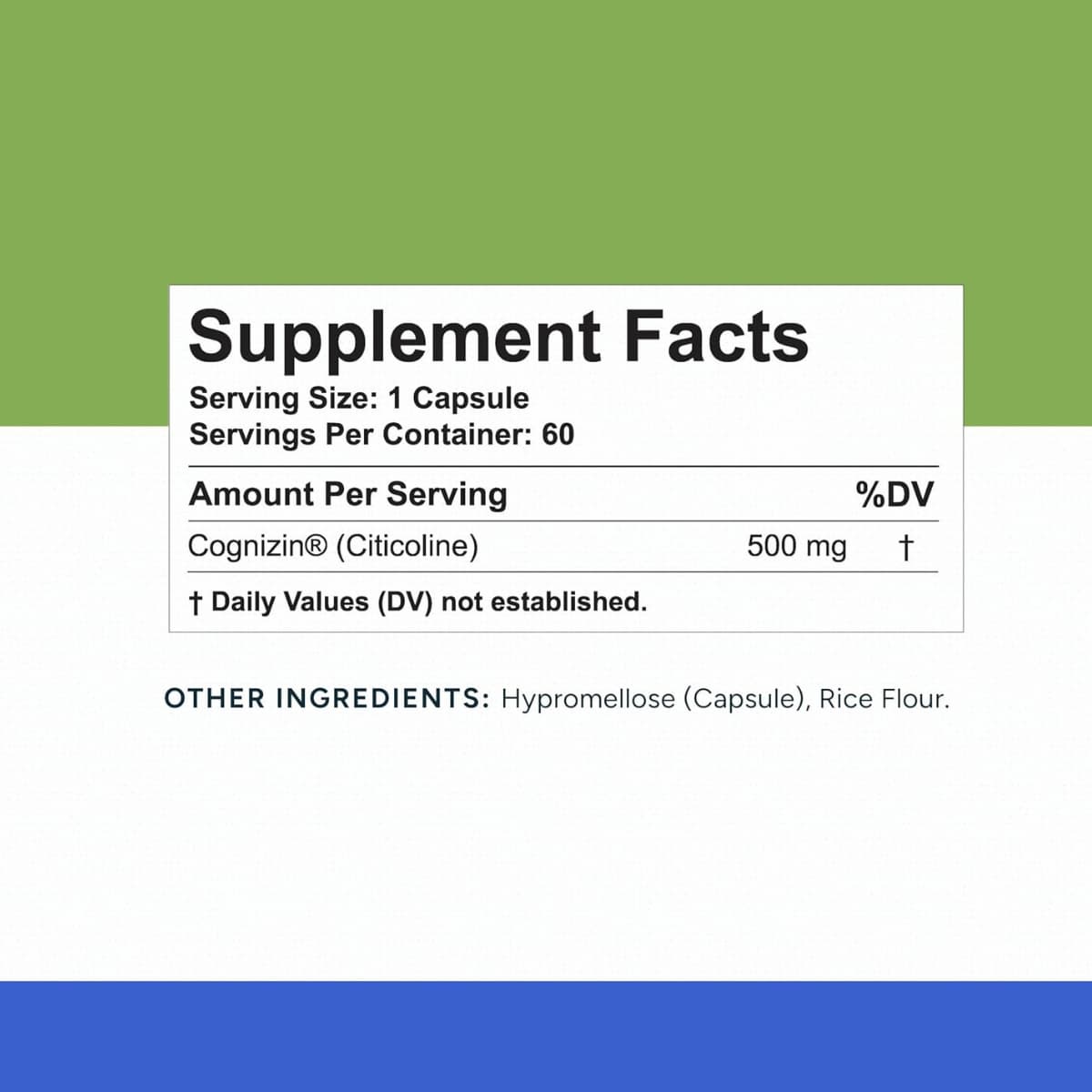 Tabla nutricional de Rational Nutrition Cognizin Citicolina 500 mg por cápsula