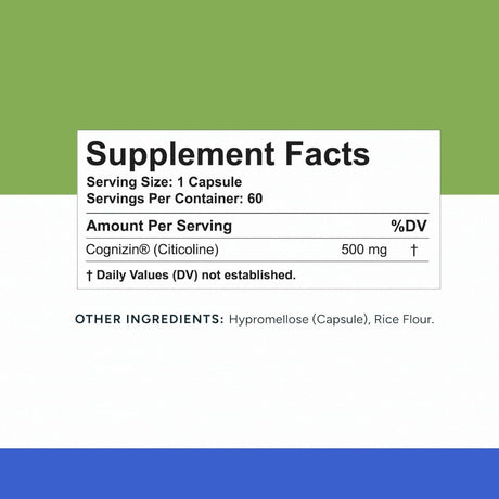 Tabla nutricional de Rational Nutrition Cognizin Citicolina 500 mg por cápsula