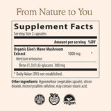 Tabla nutricional del suplemento Real Mushrooms Melena de León 120 cápsulas