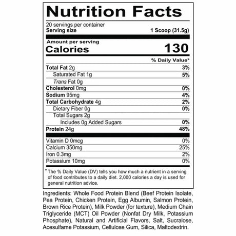 Redcon1 MRE LITE Proteina de alimentos enteros - Sabor Vainilla - 630 g - 20 Servicios - Tabla Nutricional - Haz Tu Pedido
