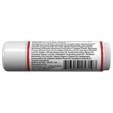 Lista de ingredientes del bálsamo Re+Gen Nutrition H-Stop 0.5 oz