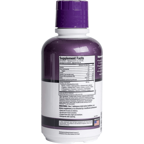 Tabla nutricional del suplemento Rejuvicare Complejo de Colágeno Líquido Sabor Uva 473 ml