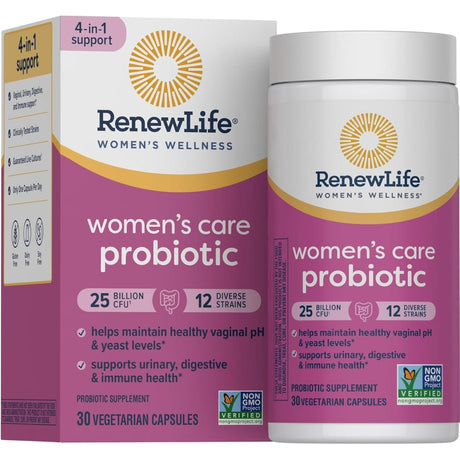 Frasco de suplemento Renew Life Probiótico para el Cuidado de la Mujer 30 cápsulas