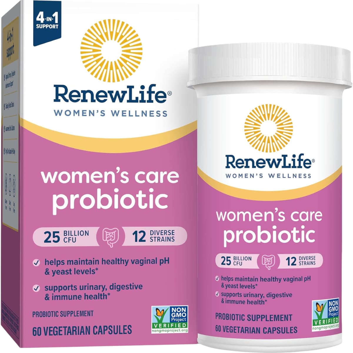 Frasco de suplemento Renew Life Probiótico para el Cuidado de la Mujer 60 cápsulas