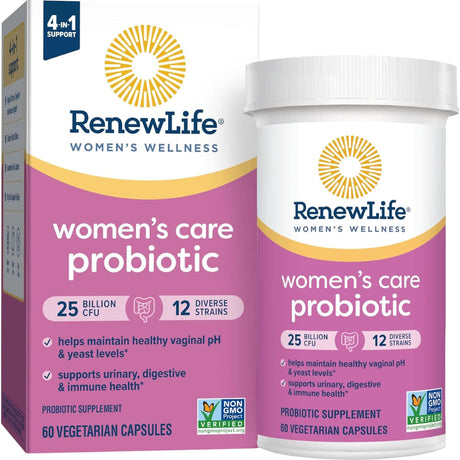 Frasco de suplemento Renew Life Probiótico para el Cuidado de la Mujer 60 cápsulas