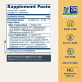 Tabla nutricional del suplemento RenewLife Probiótico Digestivo Cuidado Extra 60 Cápsulas Vegetarianas