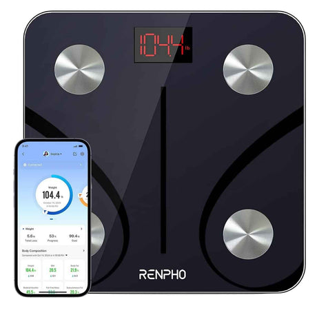 Báscula inteligente de grasa corporal RENPHO con pantalla LED y conexión a aplicación de smartphone
