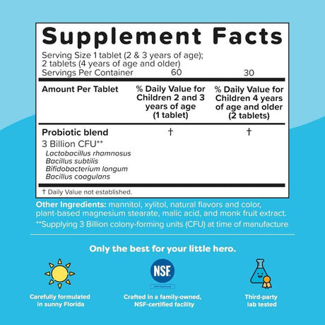 Tabla nutricional del suplemento Renzo's Probióticos 3 Billion CFU 60 tabletas