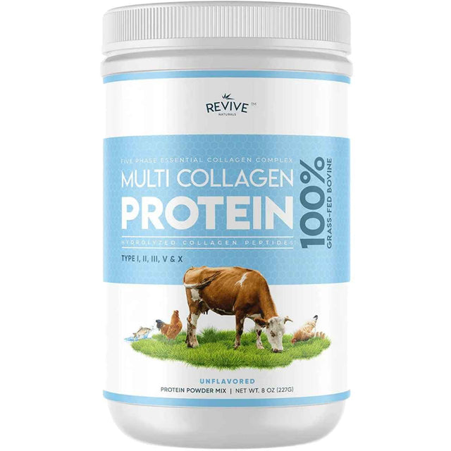 Frasco de suplemento Revive Naturals Multi Colágeno Hidrolizado 227 g polvo