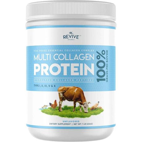 Frasco de suplemento Revive Naturals Multi Colágeno Hidrolizado 454 g polvo