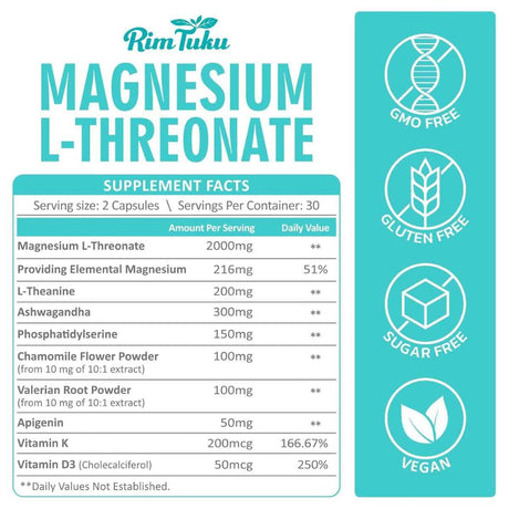 Información del suplemento RimTuku L-treonato de magnesio 216 mg por porción