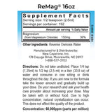 Panel de información del suplemento de RnA ReSet ReMag magnesio líquido, presentación de 16.2 fl oz.
