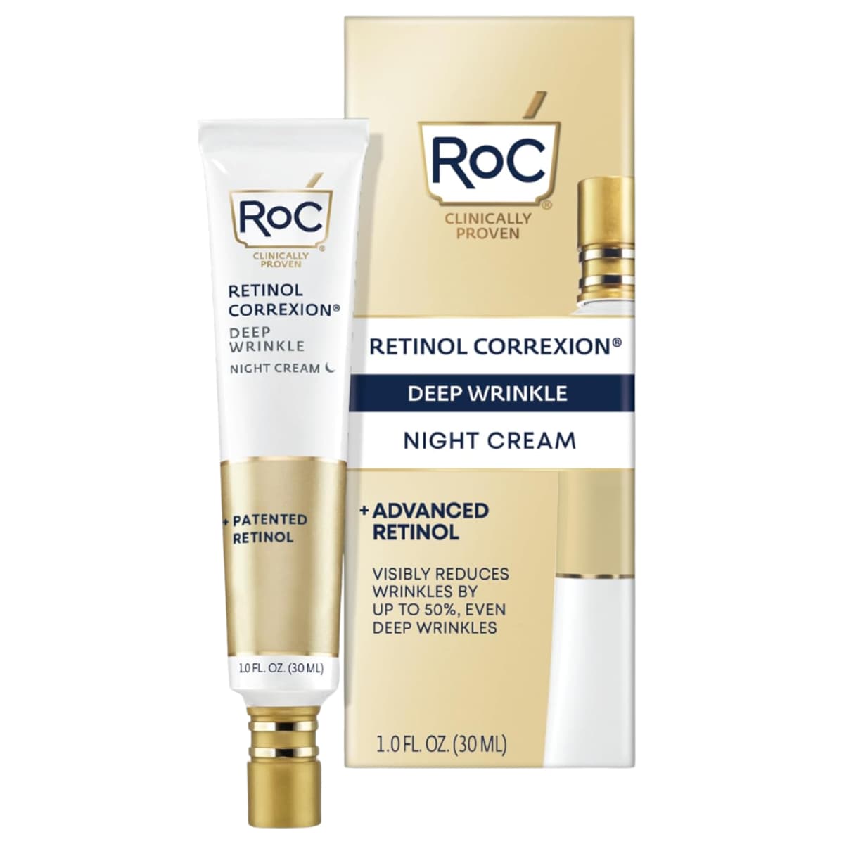 Tubo de crema RoC Retinol Correxion Crema de Noche para Arrugas Profundas 30 ml