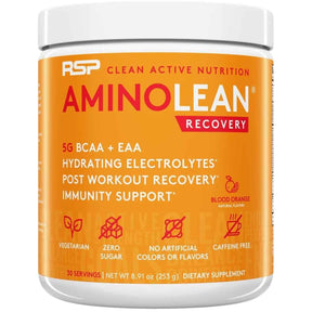 Frasco de suplemento RSP AminoLean Recovery Naranja Roja 245 g