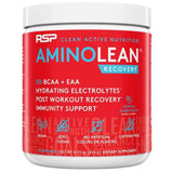 Frasco frontal de RSP Nutrition AminoLean Recovery sabor Tropical Island Punch, 30 porciones.