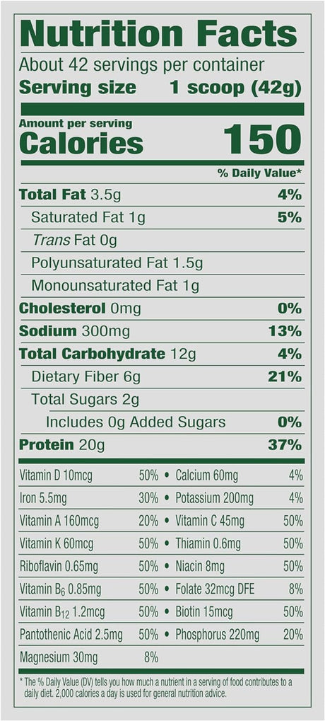 Vega Proteína Vegetal Todo en Uno - Sabor Chocolate - 1700 g - Tabla Nutricional - Haz Tu Pedido