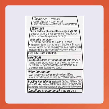 Tabla nutricional del suplemento Rugby Laboratories Carbonato de Calcio Fruit 150 tabletas