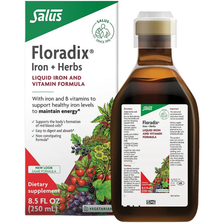 Frasco de suplemento Salus Floradix Hierro + Hierbas suplemento líquido 250 ml