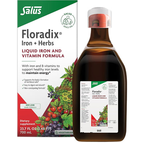 Frasco de suplemento Salus Floradix Hierro + Hierbas suplemento líquido 700 ml