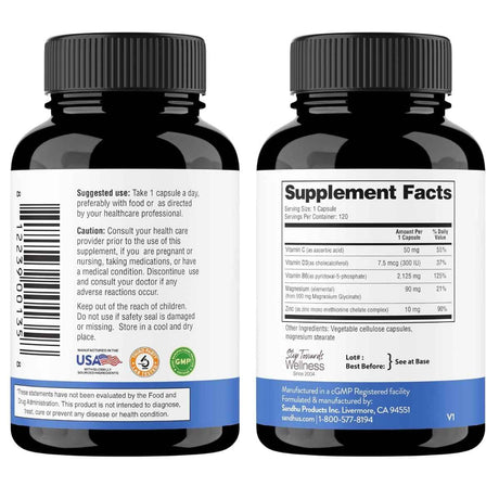 Información del suplemento Sandhu Nutrition glicinato de magnesio 120 cápsulas