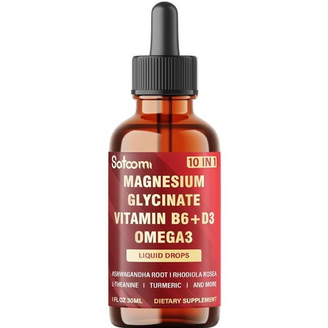 Frasco frontal de Satoomi glicinato de magnesio 10 en 1 en gotas, 30 ml.