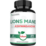 Frasco de suplemento Satoomi Melena de León y Ashwagandha 270 cápsulas