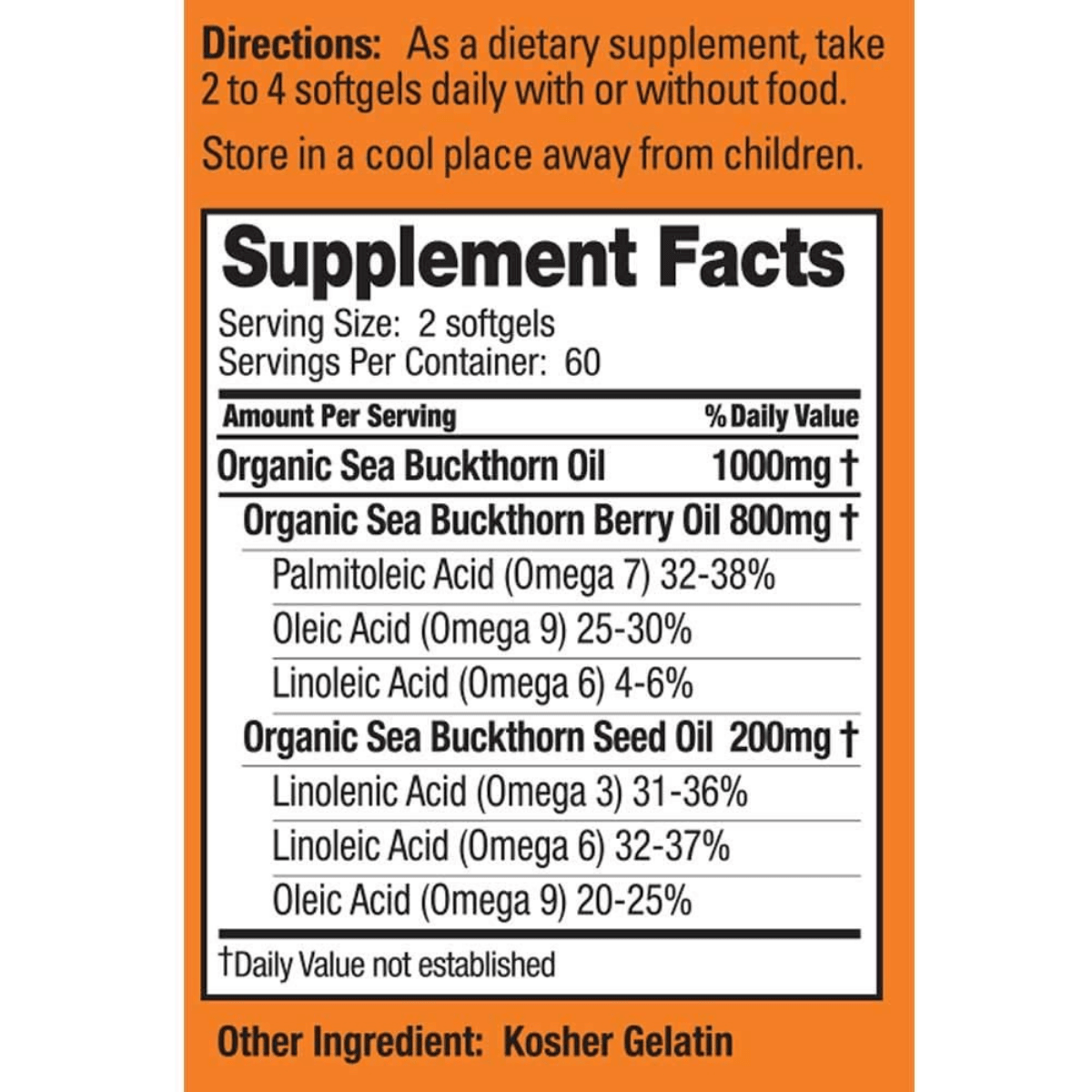 Información del suplemento de SeabuckWonders Omega-7 Complete con aceite de espino amarillo, 120 cápsulas blandas