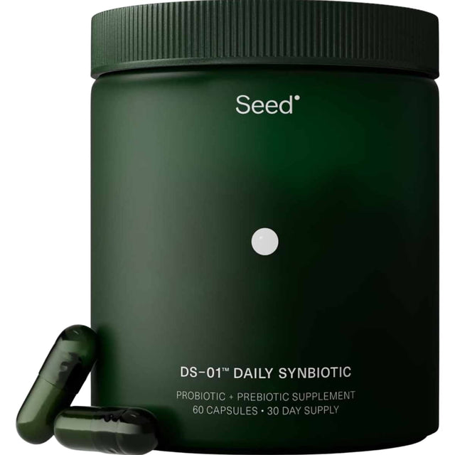 Frasco de suplemento Seed Health DS-01 Probiótico con Prebiótico 60 cápsulas