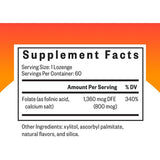 Tabla nutricional del suplemento Seeking Health Ácido Folínico 60 pastillas