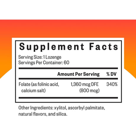 Tabla nutricional del suplemento Seeking Health Ácido Folínico 60 pastillas