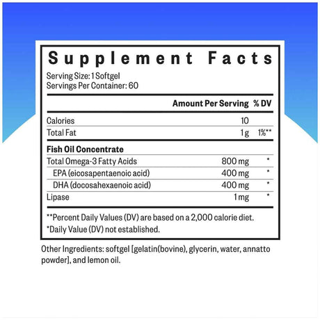 Información del suplemento Seeking Health Fish Oil omega 3 800 mg 60 cápsulas blandas
