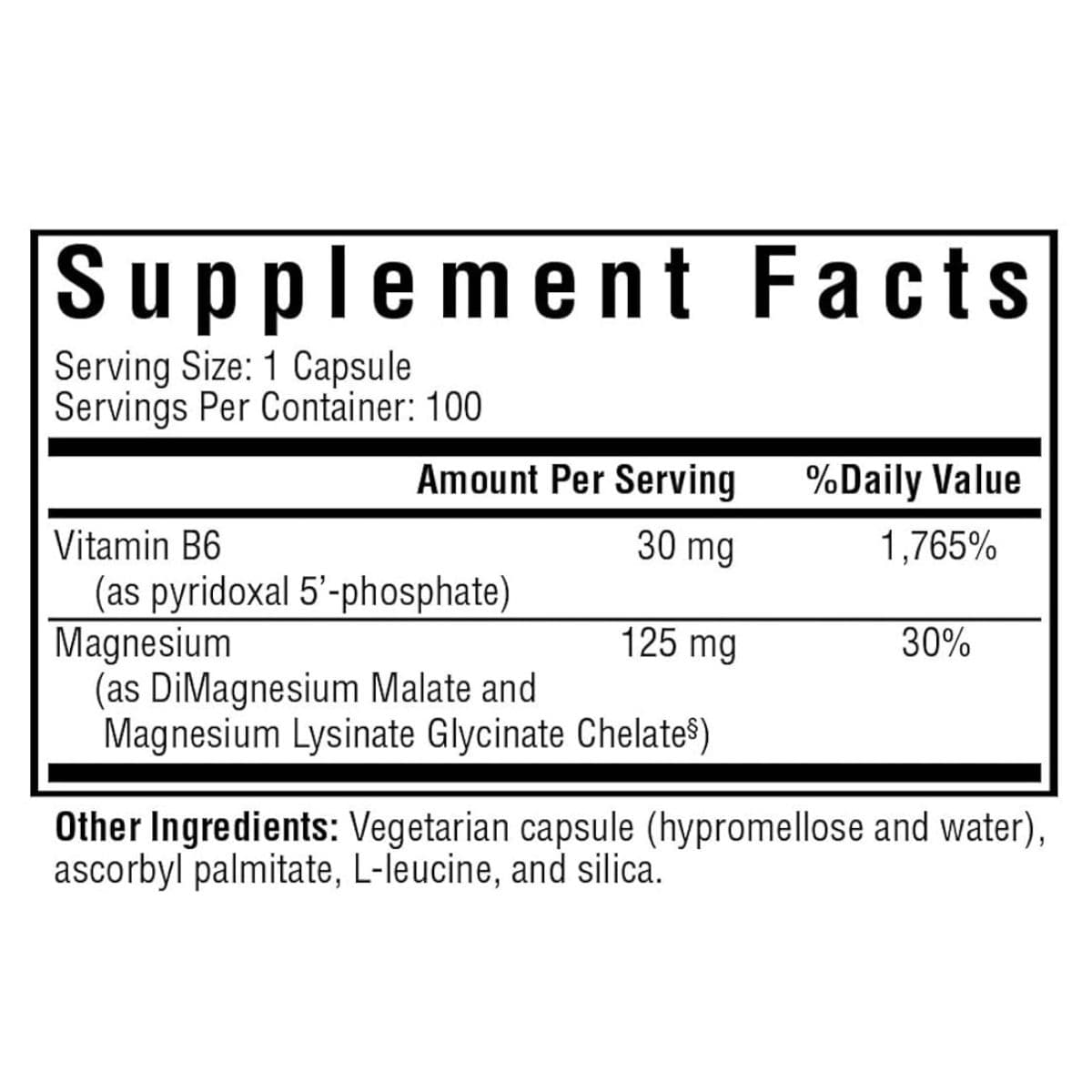 Etiqueta de información del suplemento Seeking Health Magnesium Plus con vitamina B6