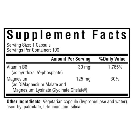 Etiqueta de información del suplemento Seeking Health Magnesium Plus con vitamina B6
