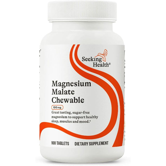Frasco de Seeking Health malato de magnesio masticable 100 mg, 100 tabletas