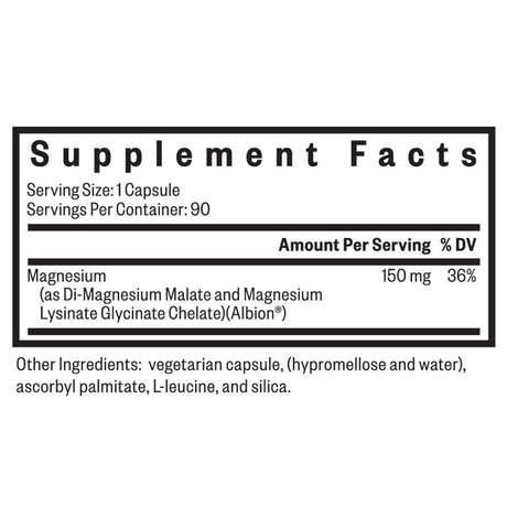 Etiqueta de información del suplemento Seeking Health Optimal Magnesium
