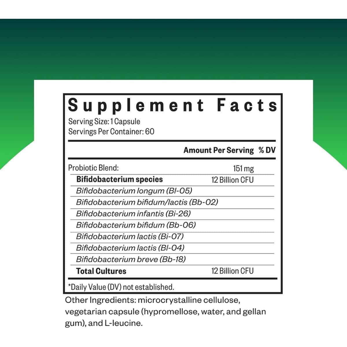 Información del suplemento de Seeking Health ProBiota Bifidobacterium 60 cápsulas