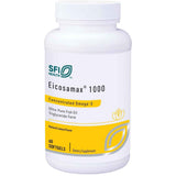Frasco frontal de SFI Health Eicosamax 1000 omega 3 con 60 cápsulas blandas.