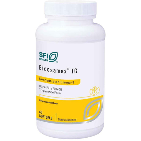 Frasco frontal de SFI Health Eicosamax TG con 60 cápsulas blandas.