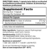 Tabla nutricional del suplemento SFI Health Saccharomyces boulardii 60 cápsulas