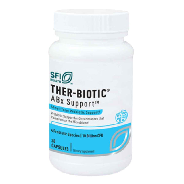 Frasco de suplemento SFI Health Ther-Biotic ABx Support 28 cápsulas